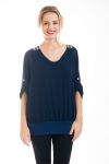 BLOUSE BRETELLES STRASS 4550 MARINE