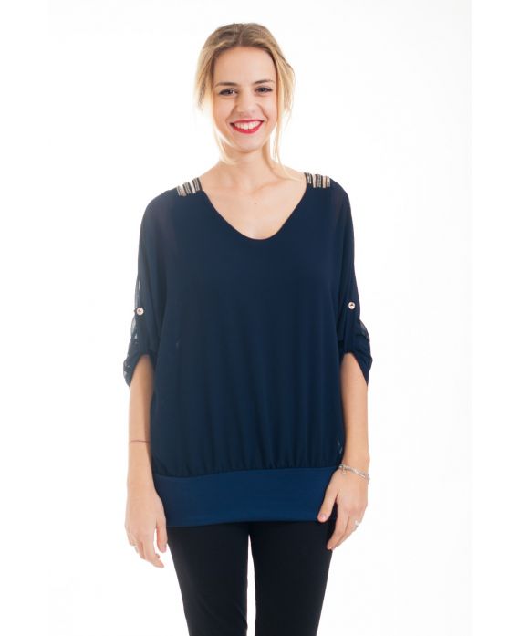 BLOUSE BRETELLES STRASS 4550 MARINE