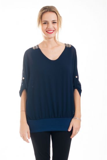 BLOUSE BRETELLES STRASS 4550 MARINE