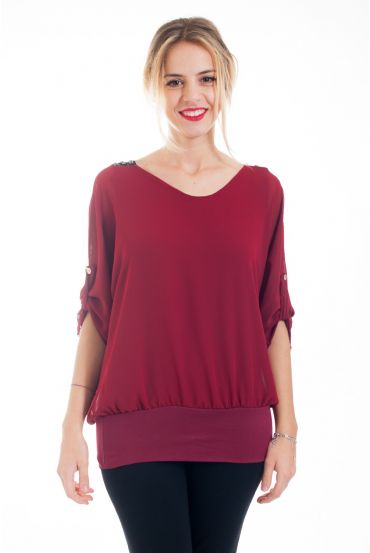 BLOUSE BRETELLES STRASS 4550 BORDEAUX