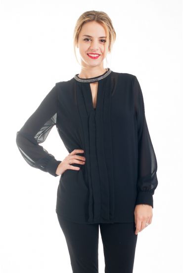 BLUSA DE ESCOTE RHINESTONE 4536 NEGRO