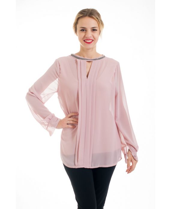 BLOUSE NECKLINE RHINESTONE 4536 PINK