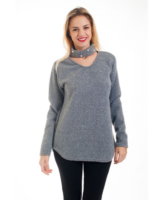 PULL COLLO PERLINE 4571 GRIGIO