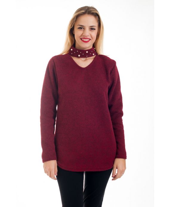 PULL COLLO PERLINE 4571 BORDEAUX