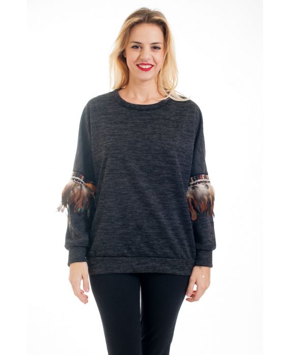 SWEATER SLEEVES FEATHERS 4570 BLACK