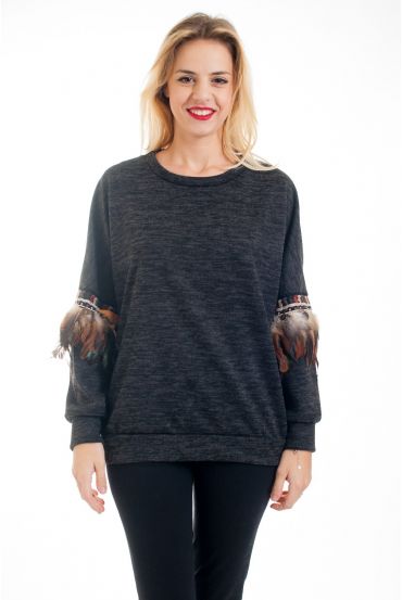 SWEATER SLEEVES FEATHERS 4570 BLACK