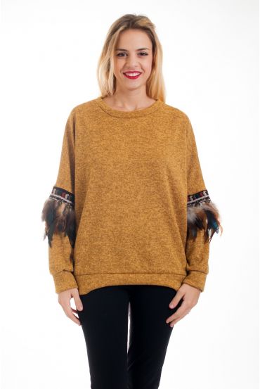 PULL MANCHES PLUMES 4570 MOUTARDE