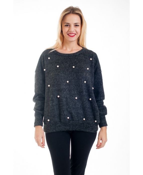 SWEATER HAS BEADED TIE 4568 BLACK