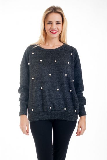 SWEATER HAS BEADED TIE 4568 BLACK