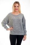 SWEATER HAS BEADED TIE 4568 GREY