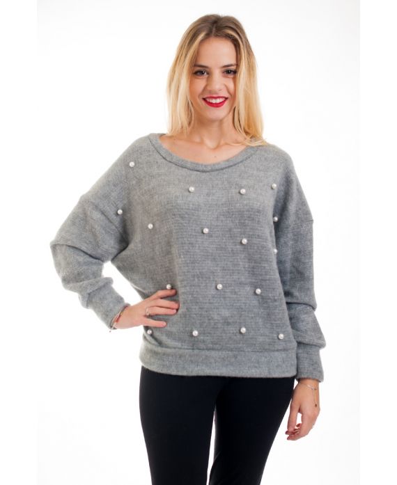 SWEATER HAS BEADED TIE 4568 GREY