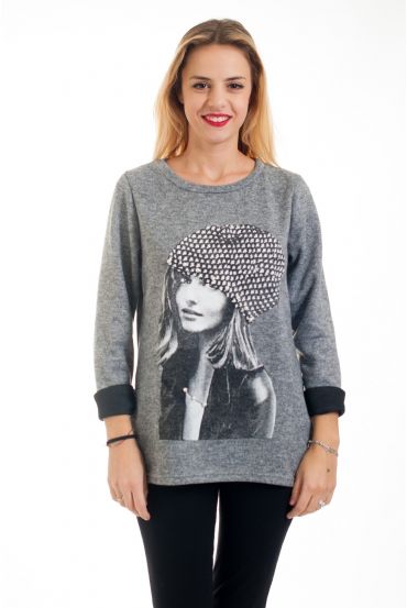 PULL IMPRIME FEMME 4567 GRIS