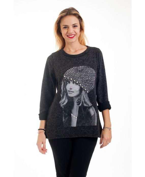 PULL IMPRIME FEMME 4567 NOIR