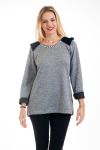 PULL PERLES ET FAUSSE FOURRURE 4566 GRIS