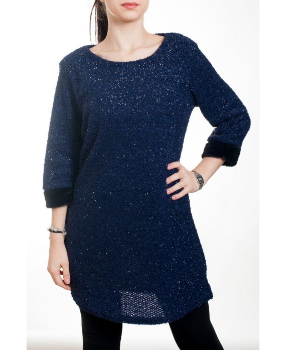 VESTIDO CON EFECTO BRILLANTE DE PIEL SINTÉTICA 4575 AZUL