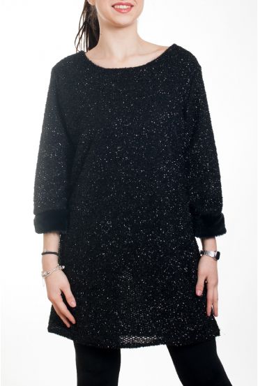 DRESS WITH SHINY EFFECT FAUX FUR 4575 BLACK