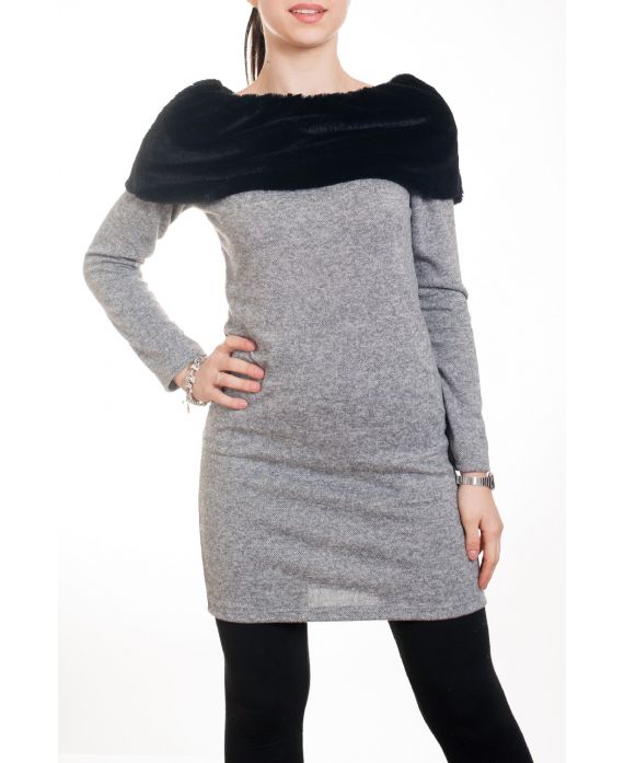 ROBE TUNIQUE FAUSSE FOURRURE 4578 GRIS