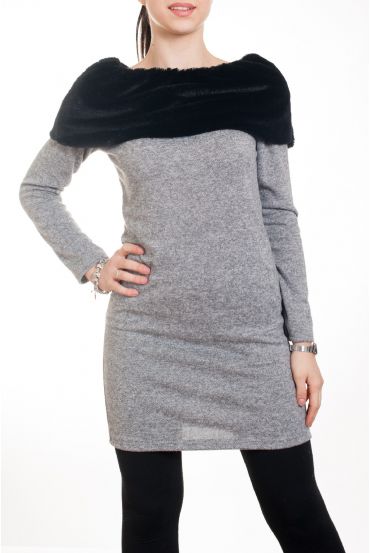 ROBE TUNIQUE FAUSSE FOURRURE 4578 GRIS