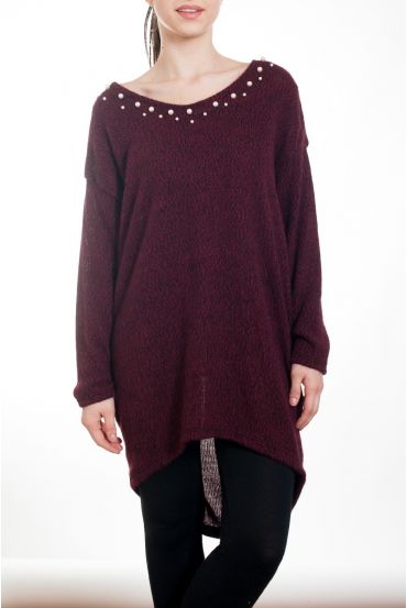 PULL ROBE PERLES 4579 BORDEAUX