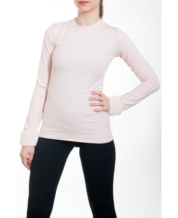PULL MANCHES BASE FAUSSE FOURRURE 4581 ROSE
