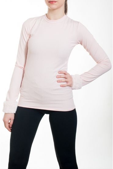 PULL MANCHES BASE FAUSSE FOURRURE 4581 ROSE