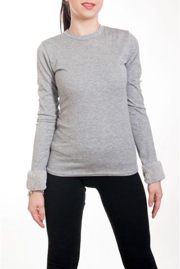 PULL MANCHES BASE FAUSSE FOURRURE 4581 GRIS