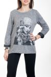 PULL IMPRIME FEMME 4582 GRIS