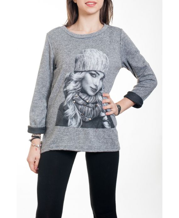 PULL IMPRIME FEMME 4582 GRIS