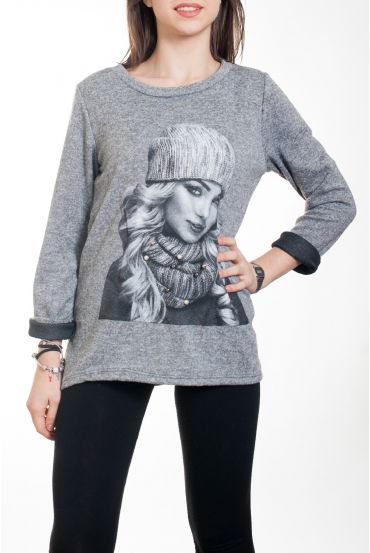 PULL IMPRIME FEMME 4582 GRIS