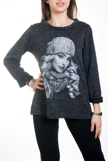 PULL IMPRIME FEMME 4582 NOIR