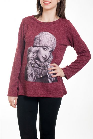 PULL IMPRIME FEMME 4582 BORDEAUX