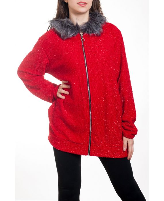 VESTE ZIPPEE FAUSSE FOURRURE 4580 ROUGE