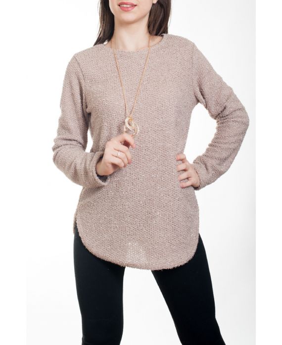 PULL EFFET BRILLANT + COLLIER 4577 BEIGE