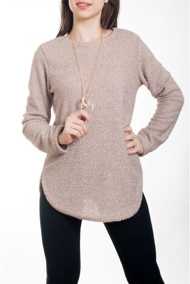 PULLOVER MIT GLANZ-EFFEKT + HALSKETTE 4577 BEIGE