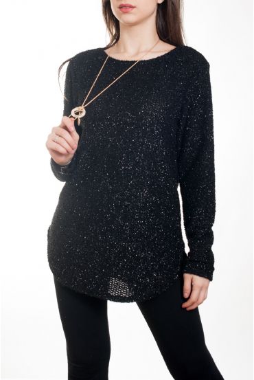 PULL EFFET BRILLANT + COLLIER 4577 NOIR