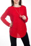 MAGLIONE EFFETTO LUCIDO + COLLANA 4577 ROSSO