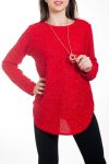 SWEATER GLOSSY EFFECT + NECKLACE 4577 RED
