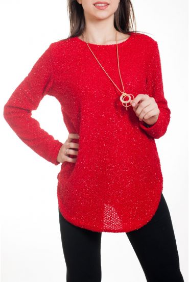 MAGLIONE EFFETTO LUCIDO + COLLANA 4577 ROSSO