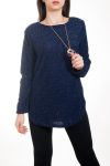 SWEATER GLOSSY EFFECT + NECKLACE 4577 NAVY