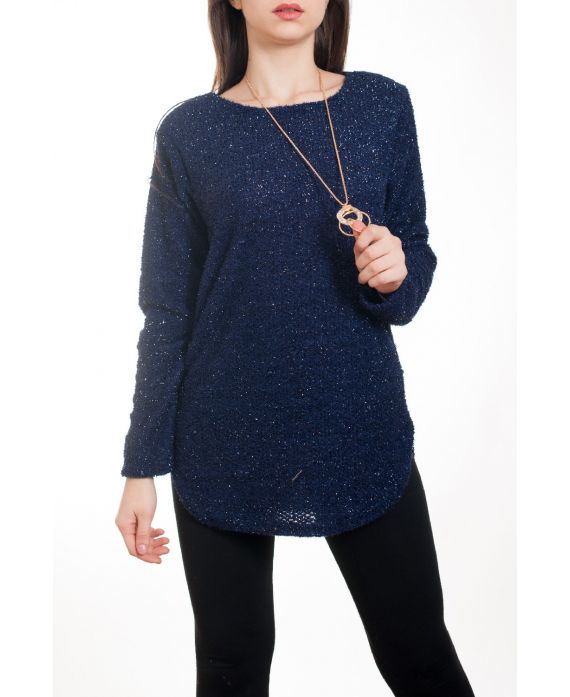 SWEATER GLOSSY EFFECT + NECKLACE 4577 NAVY