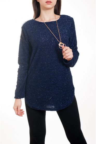 SWEATER GLOSSY EFFECT + NECKLACE 4577 NAVY