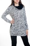 PULL IMPRIME ZEBRE FAUSSE FOURRURE 4576