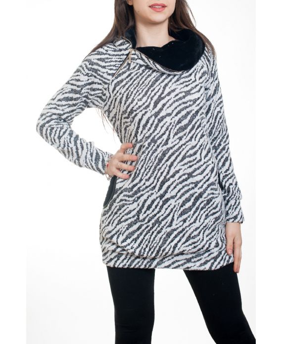 PULL IMPRIME ZEBRE FAUSSE FOURRURE 4576