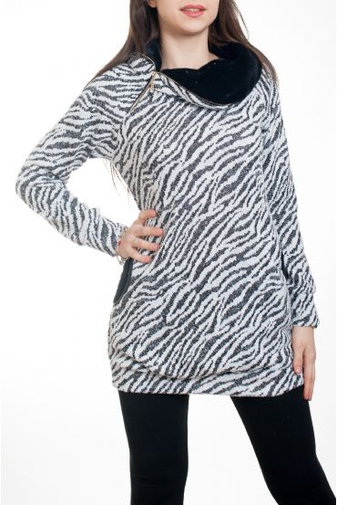 PULL IMPRIME ZEBRE FAUSSE FOURRURE 4576