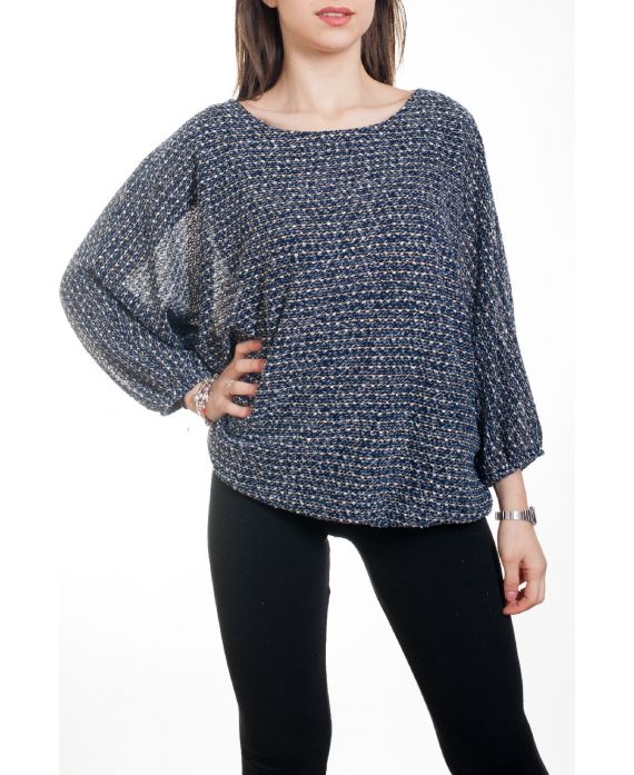 PULL EFFET BOULE 4573 BLEU