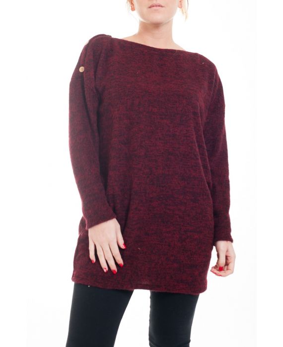 GRANDE TAILLE PULL TUNIQUE A BOUTONS 4591 BORDEAUX