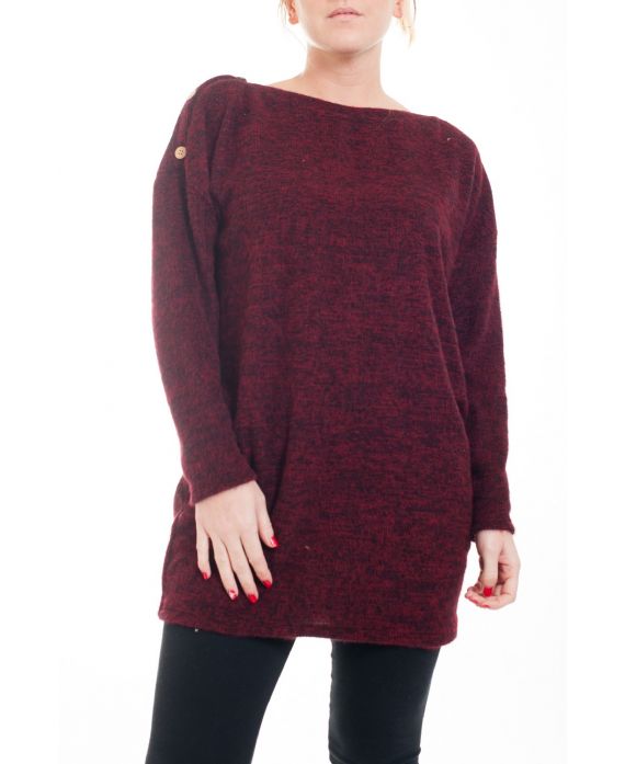 LARGE SIZE SWEATER TUNIC HAS BUTTONS 4591 BORDEAUX