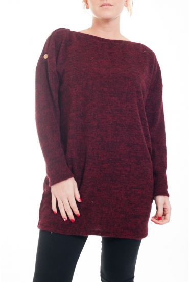 GRANDE TAILLE PULL TUNIQUE A BOUTONS 4591 BORDEAUX