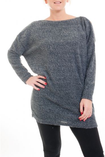 GRANDE TAILLE PULL TUNIQUE A BOUTONS 4591 BLEU