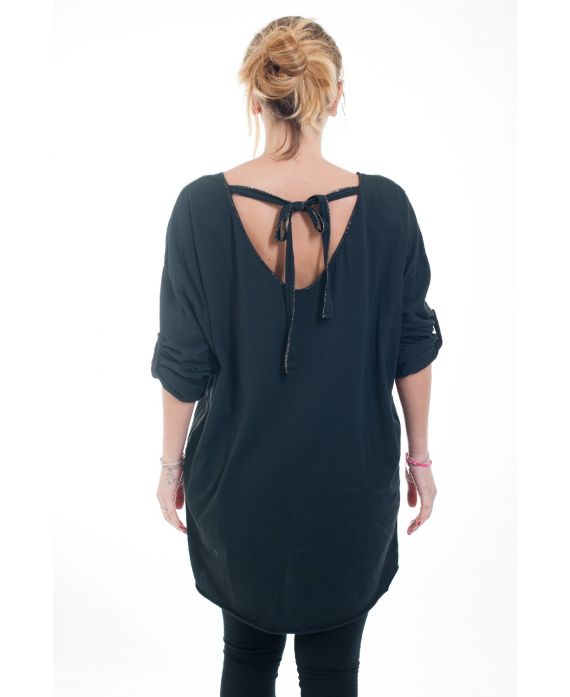 LARGE SIZE SWEATER TUNIC BACK TIE 4590 BLACK